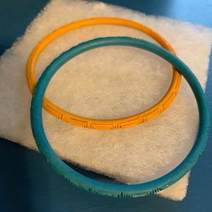Bangle bracelets, teal & yellow